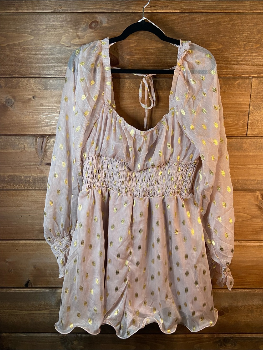 Endless Rose Pink Chiffon Long-Sleeve Romper with Gold Foil Dots Size Large 🌸 - Picture 6 of 8